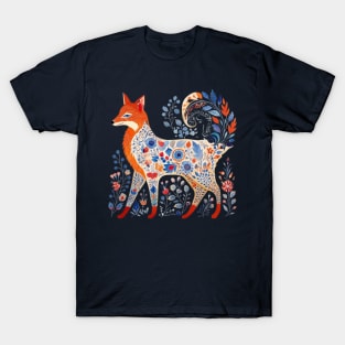 A Fox in Traditional Scandinavian Folk Art Style T-Shirt